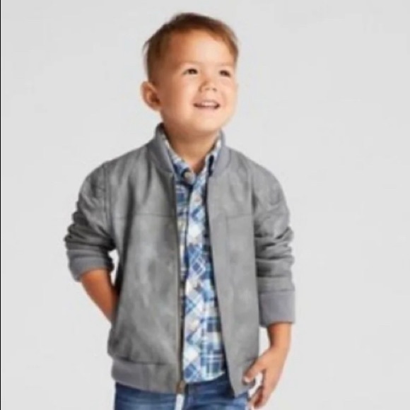 Boys Faux Gray Leather OshKosh moto jacket - Picture 1 of 7
